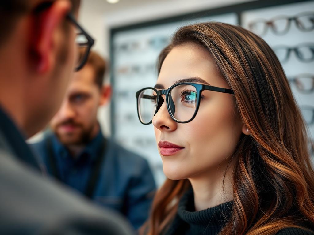 Cliente experimentando óculos na Uno Glasses